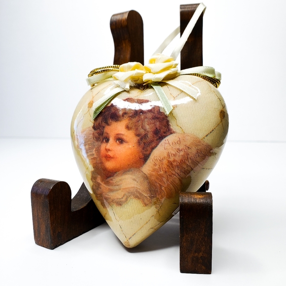 Vintage Victorian Christmas Querubin Ornament Angel Cherub Paper Mache Decoupage - Picture 3 of 12